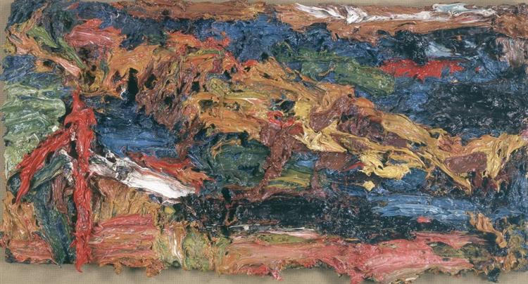 E.O.W. on her blue Eiderdown III, Frank Auerbach